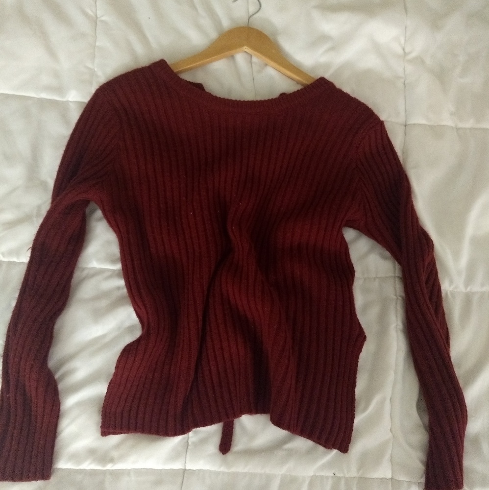 Deep Red cropped lace sweater